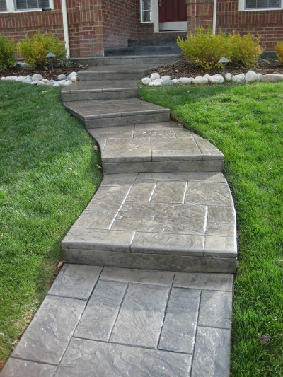 stamped concrete walkway with steps